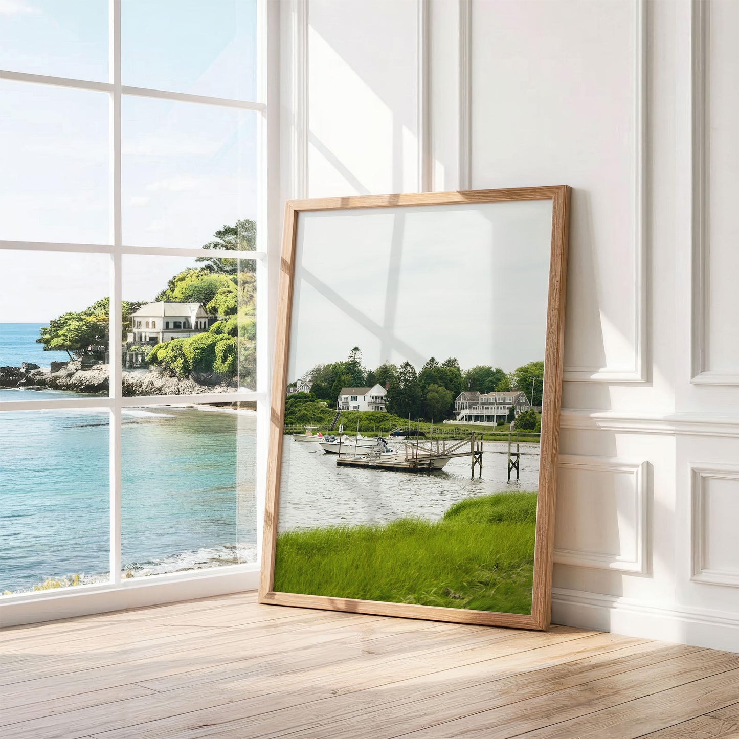 Cape Cod Massachusetts Coastal Photography Print, Chatham Boat Wall Art, New England Summer Scenic Print, Calm Coastal House, Harbor Dock