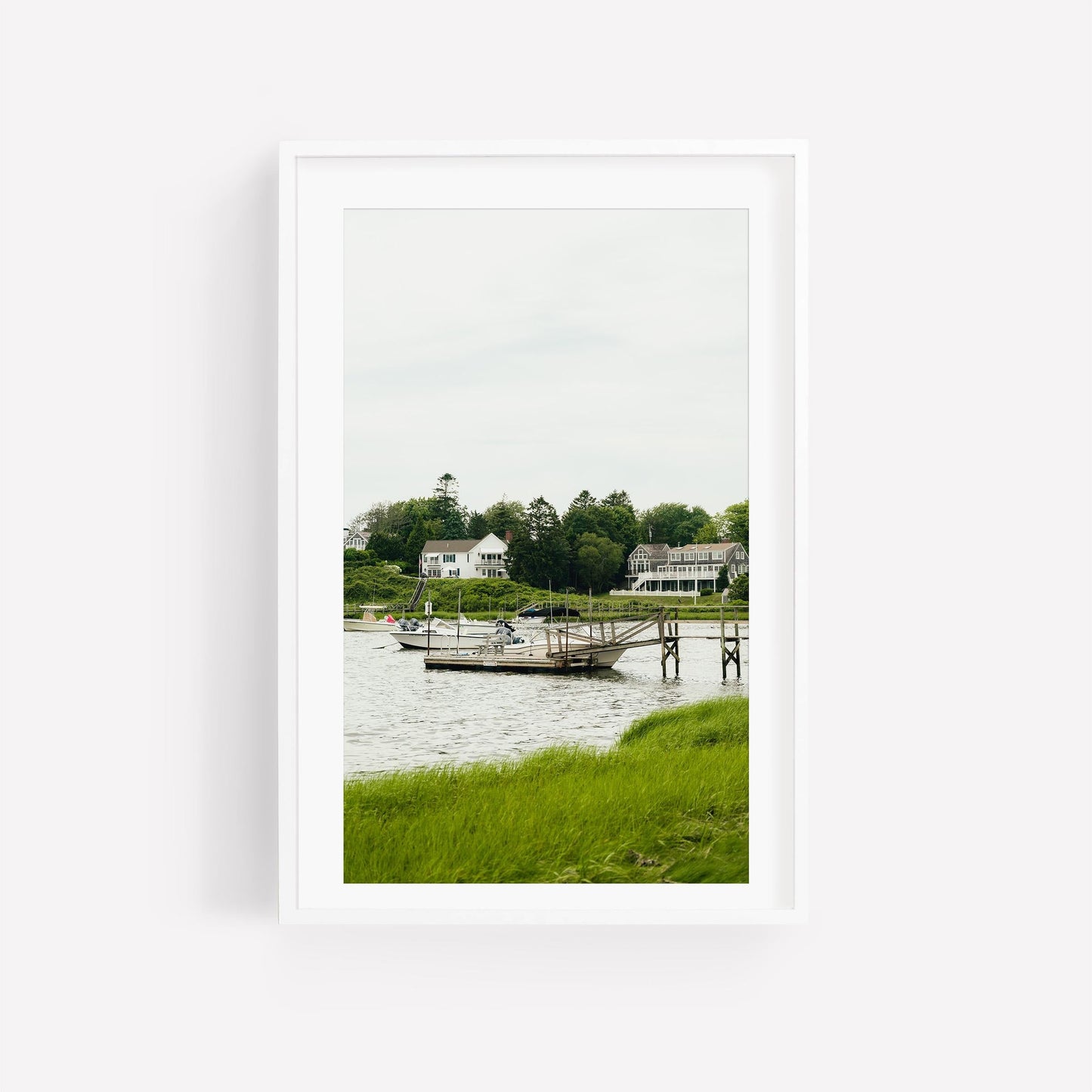 Cape Cod Massachusetts Coastal Photography Print, Chatham Boat Wall Art, New England Summer Scenic Print, Calm Coastal House, Harbor Dock
