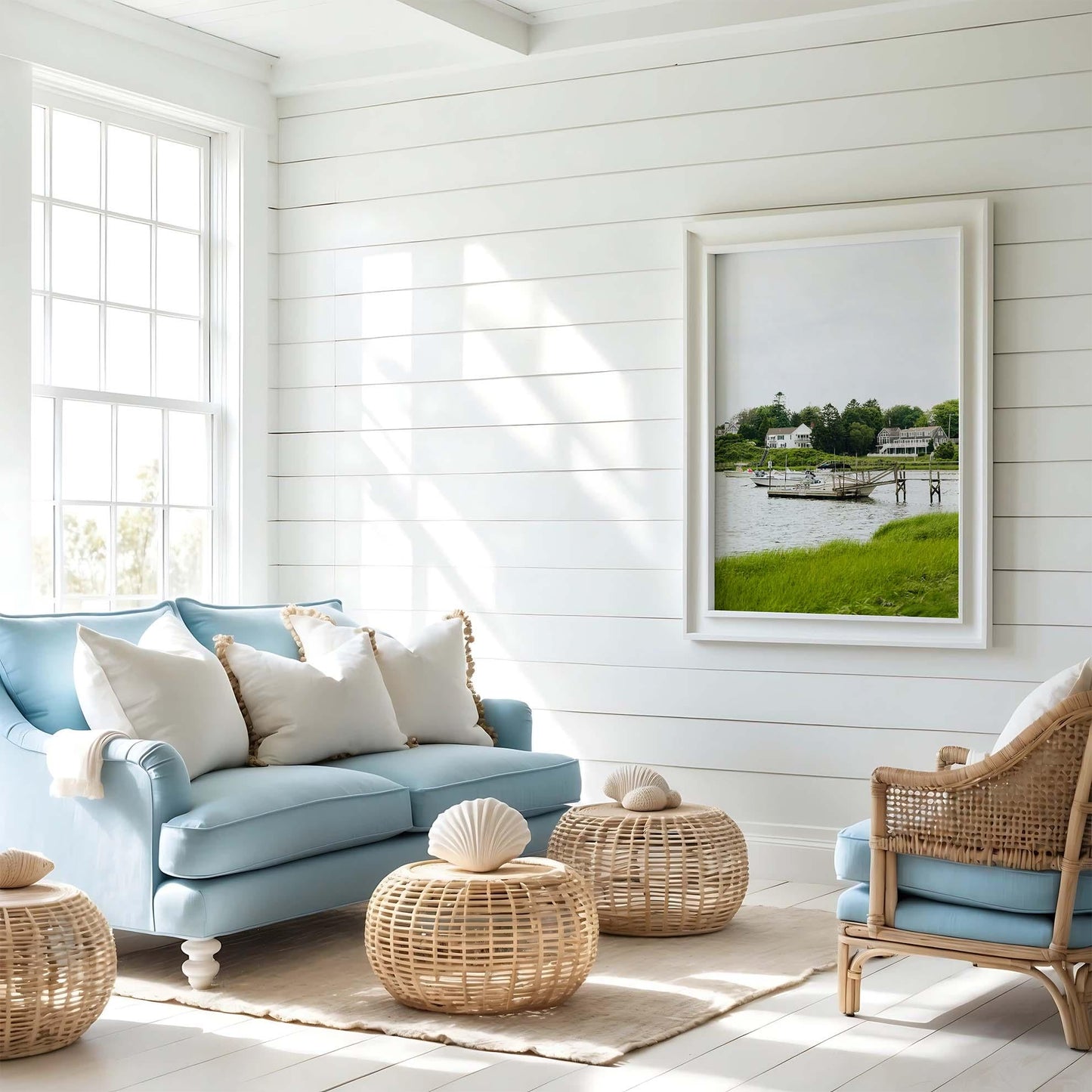 Cape Cod Massachusetts Coastal Photography Print, Chatham Boat Wall Art, New England Summer Scenic Print, Calm Coastal House, Harbor Dock