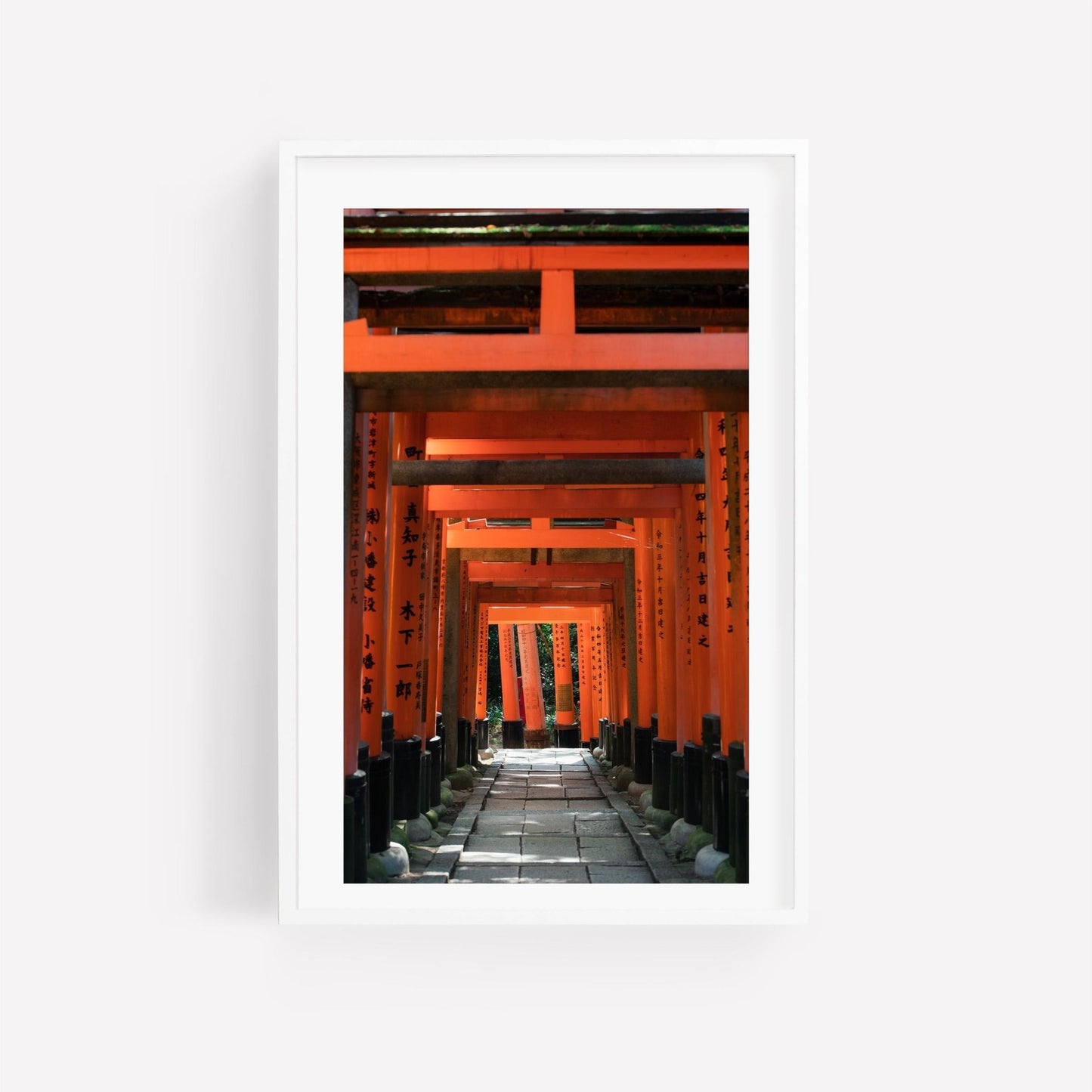 The Fushimi Inari Taisha III features a framed photo of a walkway with bright orange torii gates and a stone pathway underneath.