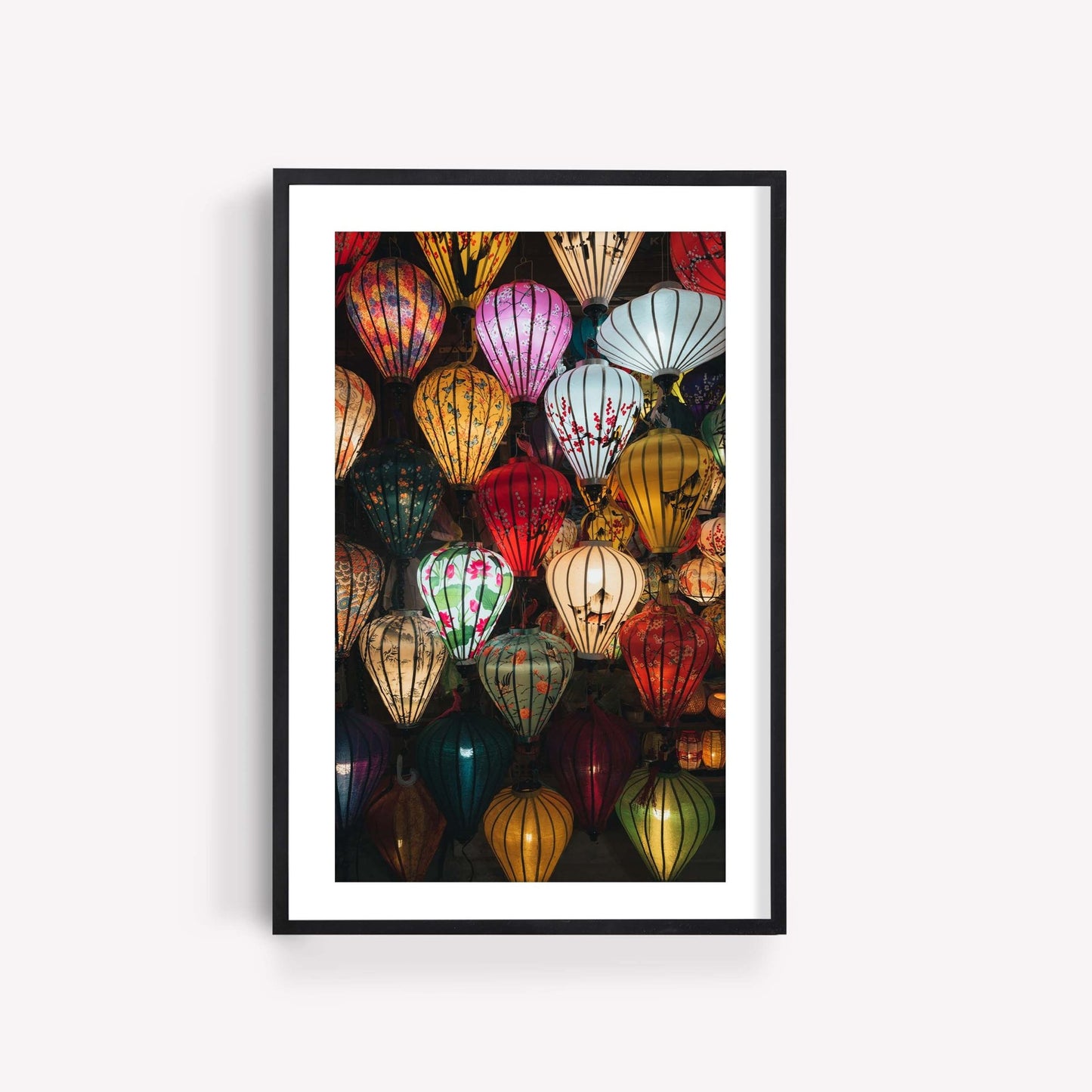 Hoi An Vietnam - Set of 3: Framed image of vibrant, glowing paper lanterns on a dark background.
