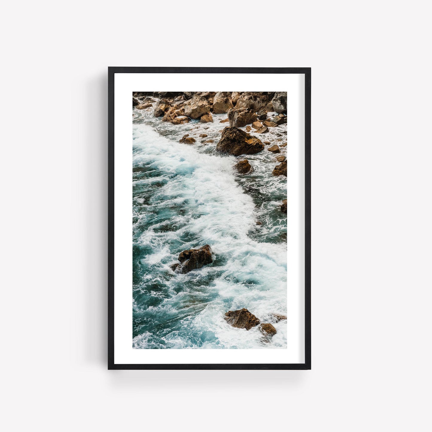 Set of 3 Puerto de la Cruz framed photos featuring ocean waves on rocky shore, vertical orientation.