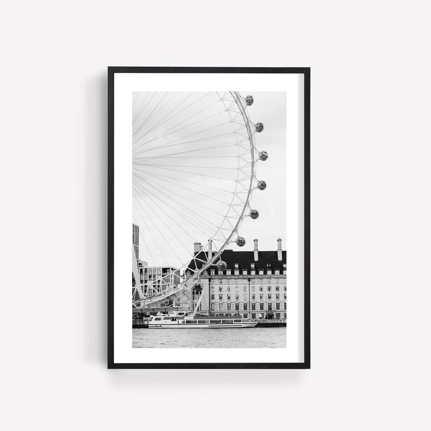 London Eye Black and White photo in a minimalist black frame.