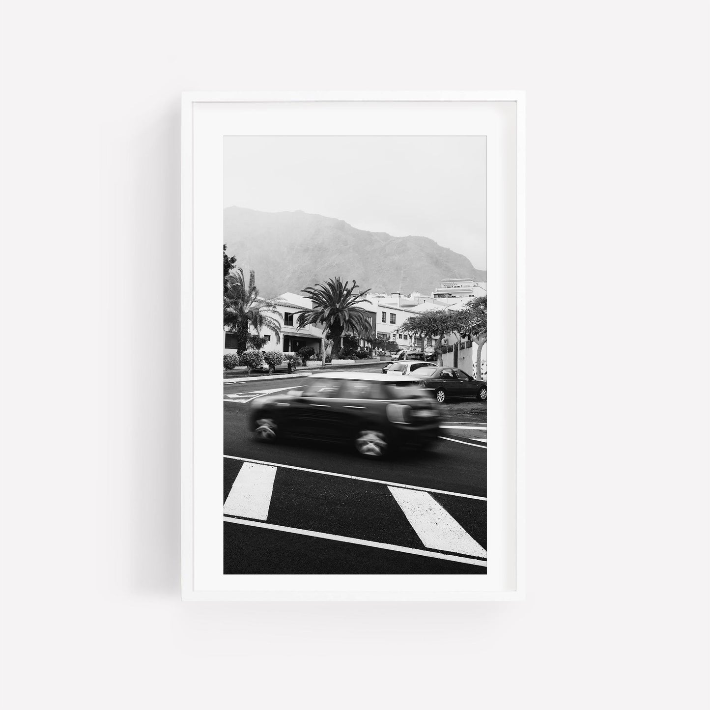 Black and White Long Exposure Motion Blur Car Photography, Tenerife Spain Europe Speeding Car Photo, Original Fine Art Travel Photography