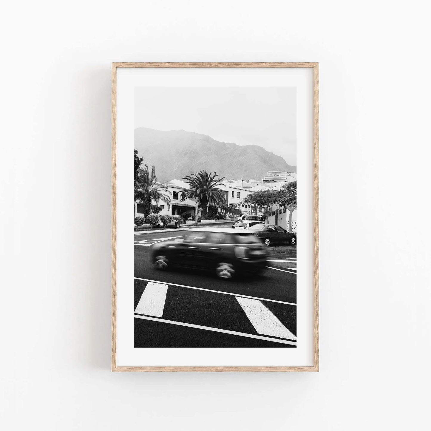 Black and White Long Exposure Motion Blur Car Photography, Tenerife Spain Europe Speeding Car Photo, Original Fine Art Travel Photography