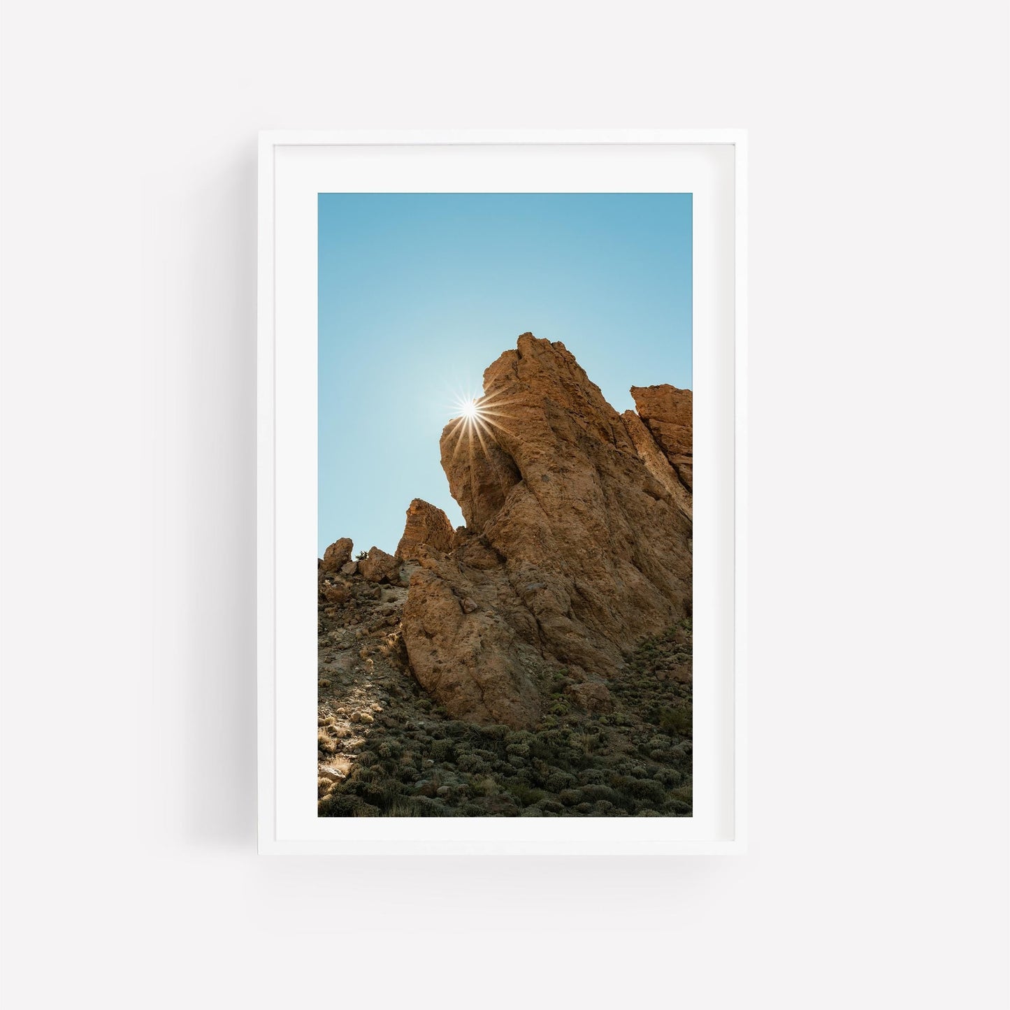 Mount Teide Tenerife Photography, Canary Islands Rugged Terrain, Sunstar Landscape Photo Wall Art, Framed Calm Minimalist Home Decor