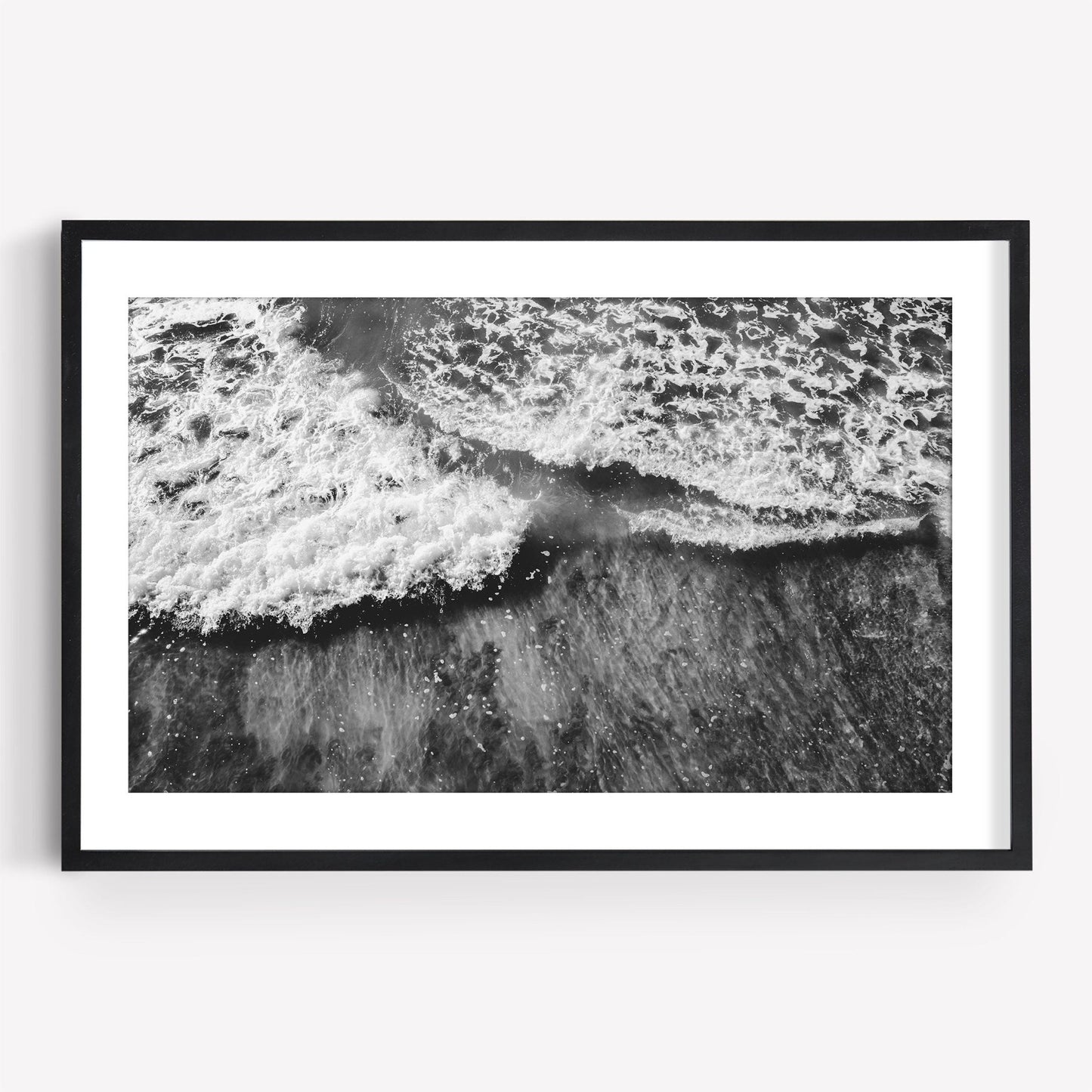 Wave Rush Black and White photo of ocean waves with a simple black border.