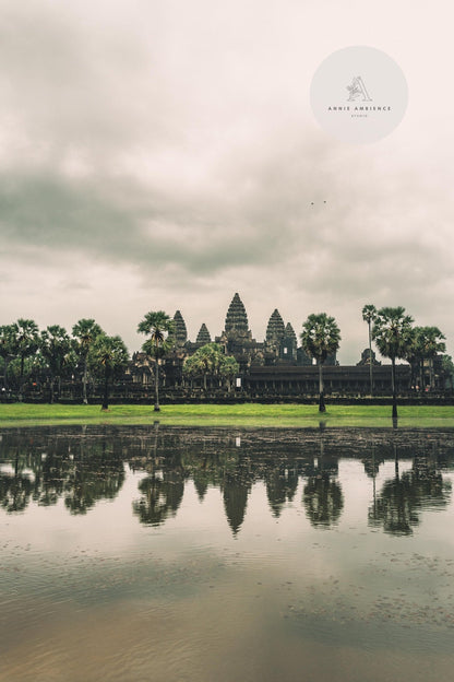 Angkor Wats reflection under a cloudy sky in Cambodian Culture - Set of 3.