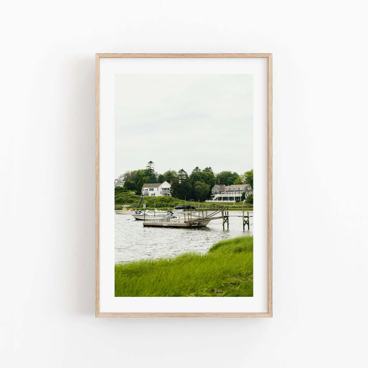 Cape Cod Massachusetts Coastal Photography Print, Chatham Boat Wall Art, New England Summer Scenic Print, Calm Coastal House, Harbor Dock