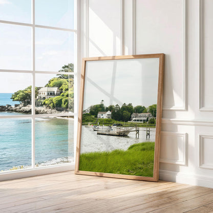 Cape Cod Massachusetts Coastal Photography Print, Chatham Boat Wall Art, New England Summer Scenic Print, Calm Coastal House, Harbor Dock