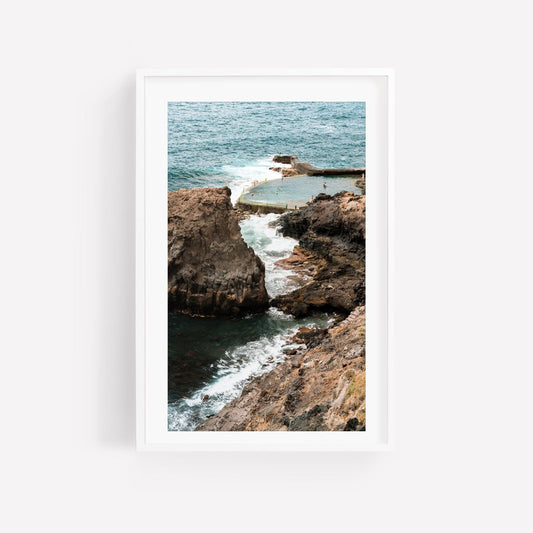 Natural Swimming Pool in Tenerife Spain, Los Gigantes Coastal Cliff Print, Canary Islands Photography, Summer Home Ocean Wall Art