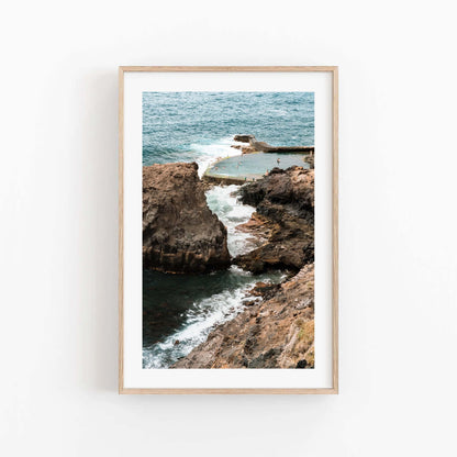 Natural Swimming Pool in Tenerife Spain, Los Gigantes Coastal Cliff Print, Canary Islands Photography, Summer Home Ocean Wall Art