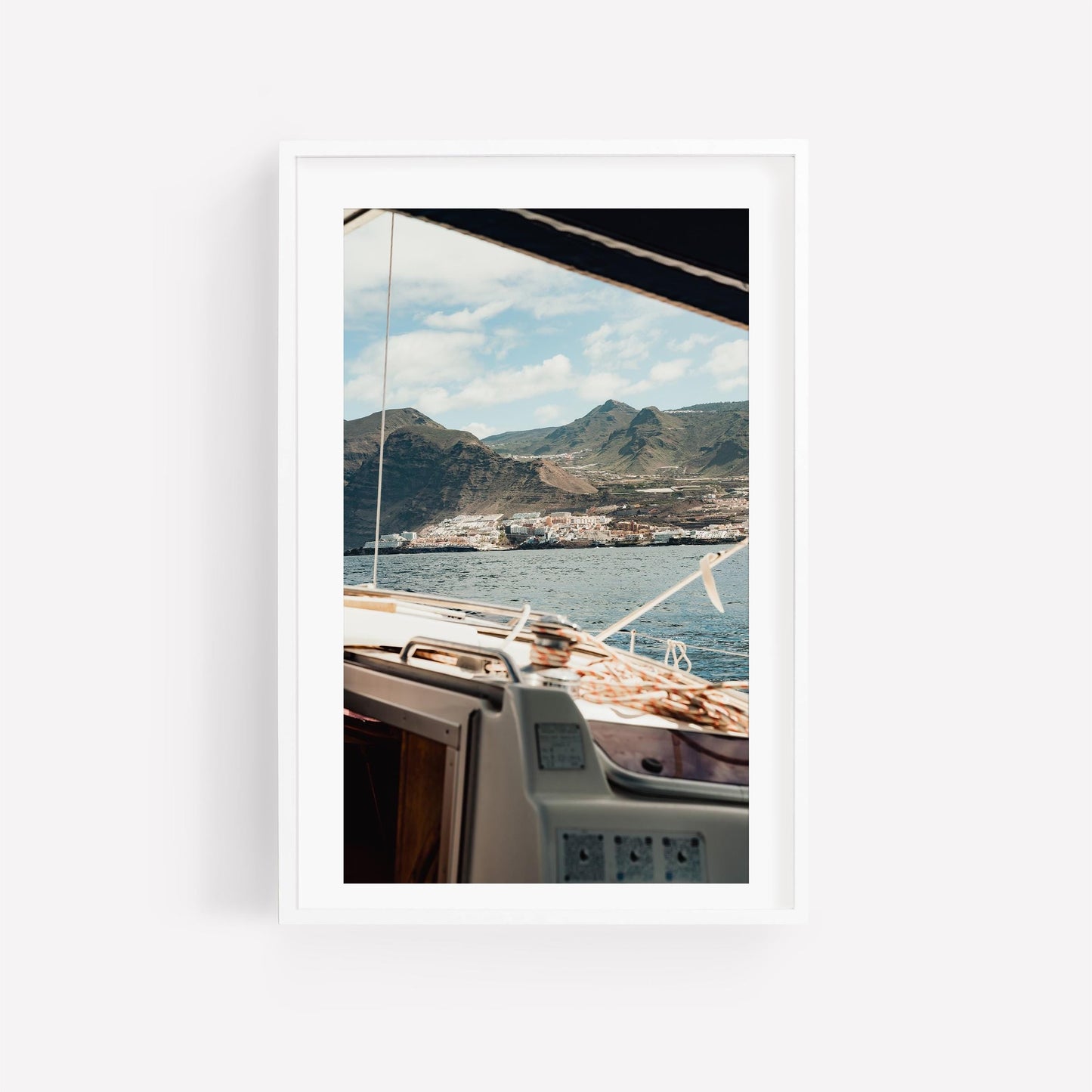 Tenerife Spain Chic Boat Photo, Coastal Yacht Photography, Framed Nautical Wall Art, Calm Luxury Boat, Canary Islands Ocean, Europe Boat Sea