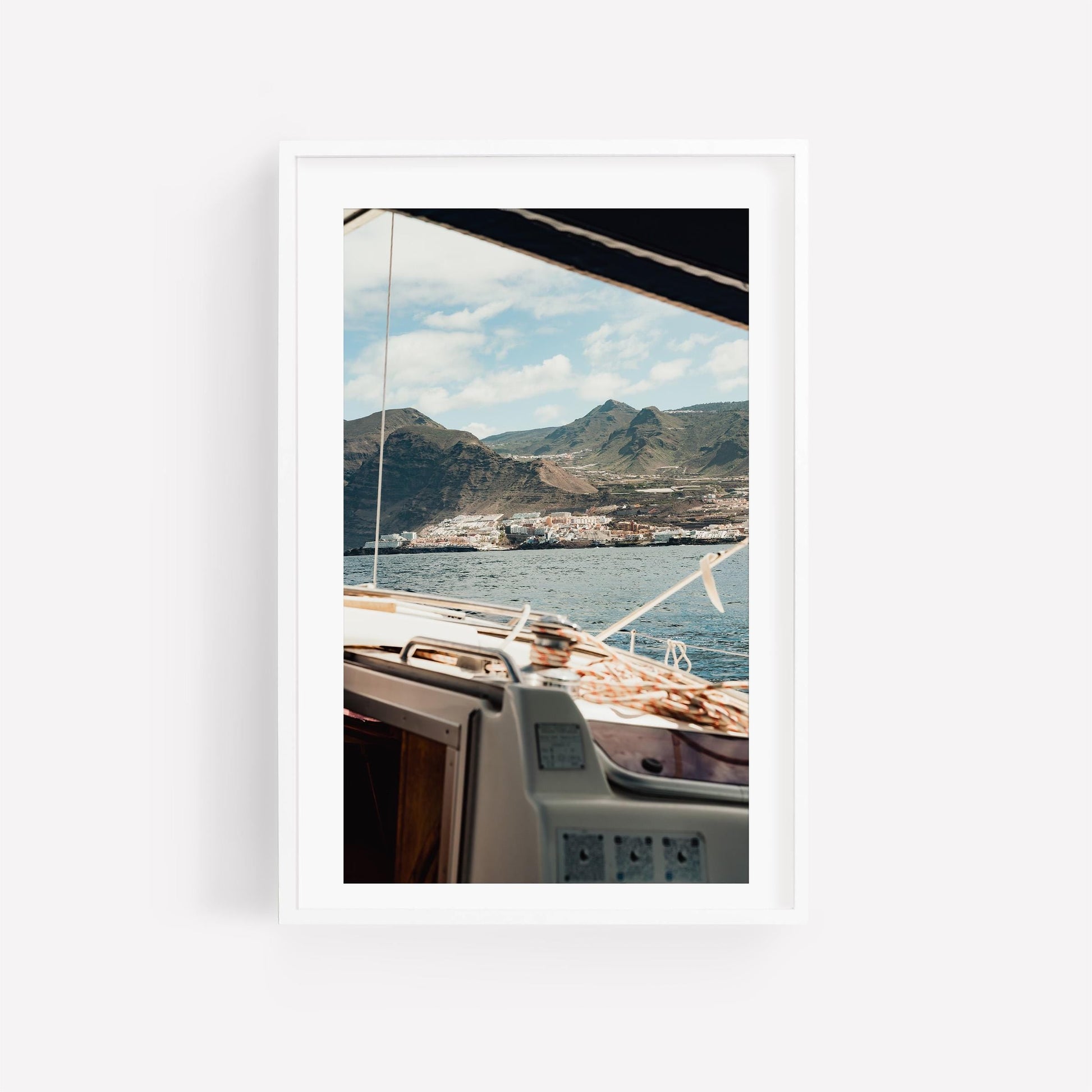 Tenerife Spain Chic Boat Photo, Coastal Yacht Photography, Framed Nautical Wall Art, Calm Luxury Boat, Canary Islands Ocean, Europe Boat Sea