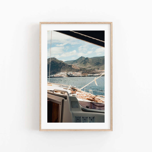 Tenerife Spain Chic Boat Photo, Coastal Yacht Photography, Framed Nautical Wall Art, Calm Luxury Boat, Canary Islands Ocean, Europe Boat Sea