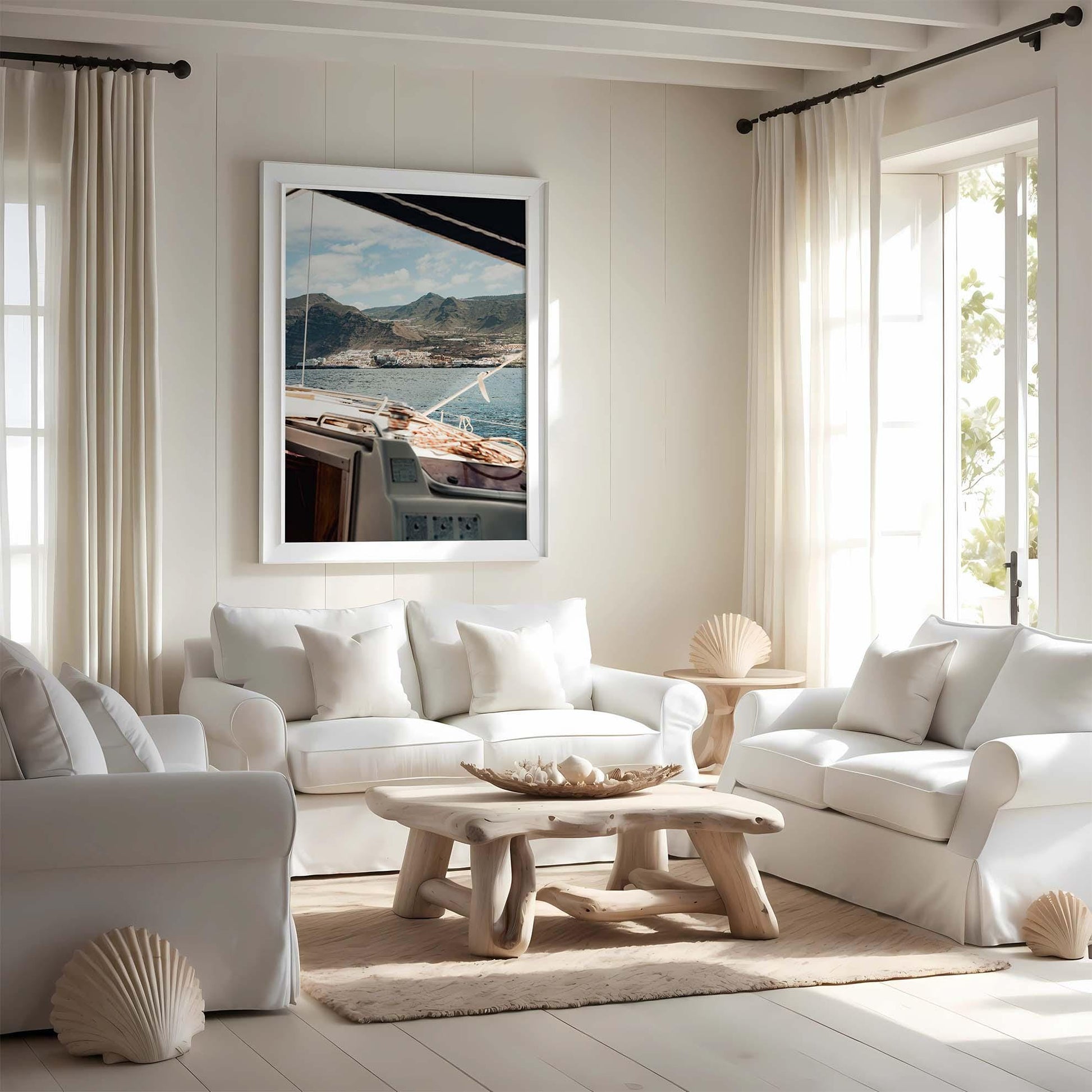Tenerife Spain Chic Boat Photo, Coastal Yacht Photography, Framed Nautical Wall Art, Calm Luxury Boat, Canary Islands Ocean, Europe Boat Sea
