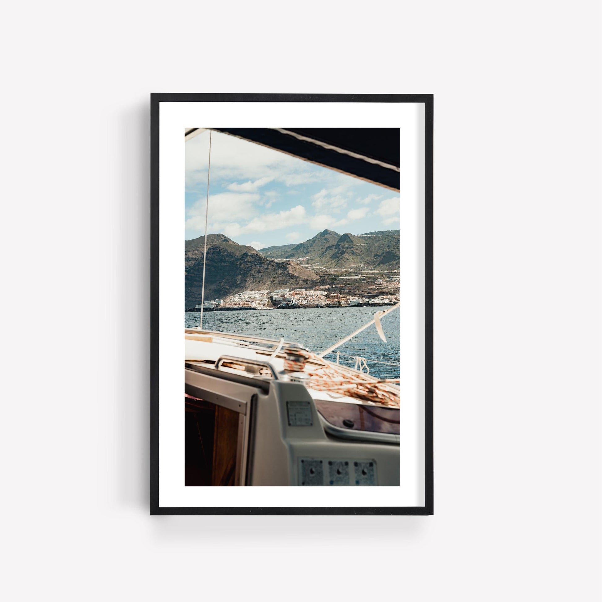 Tenerife Spain Chic Boat Photo, Coastal Yacht Photography, Framed Nautical Wall Art, Calm Luxury Boat, Canary Islands Ocean, Europe Boat Sea