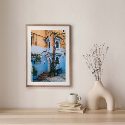 Chefchaouen Morocco Fine Art Photography - Morocco Blue City Print, Framed Moroccan Wall Art, Chefchaouen Street, Morocco Streets Blue