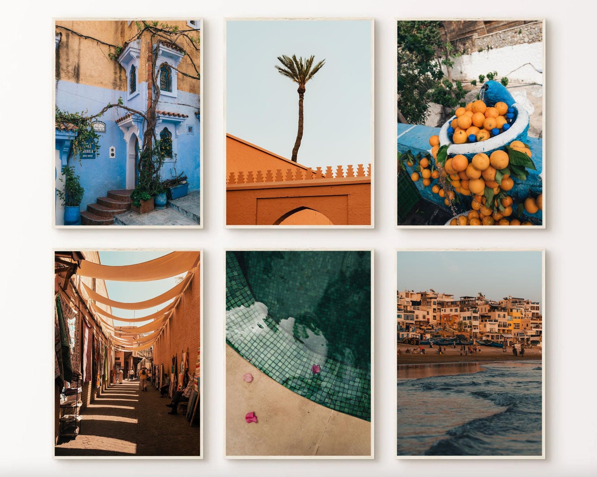 Morocco Set of 6 Fine Art Photography - Marrakesh Prints, Taghazout, Blue City Poster, Chefchaouen Print, Framed Photography Prints