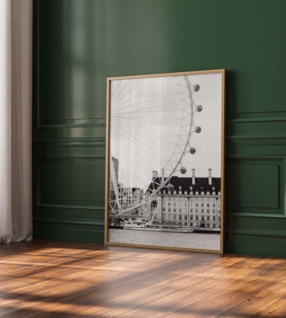 The London Eye Black and White Print - Fine Art Photography, London Eye Poster, London Ferris Wheel, London City Art, Framed UK Photography