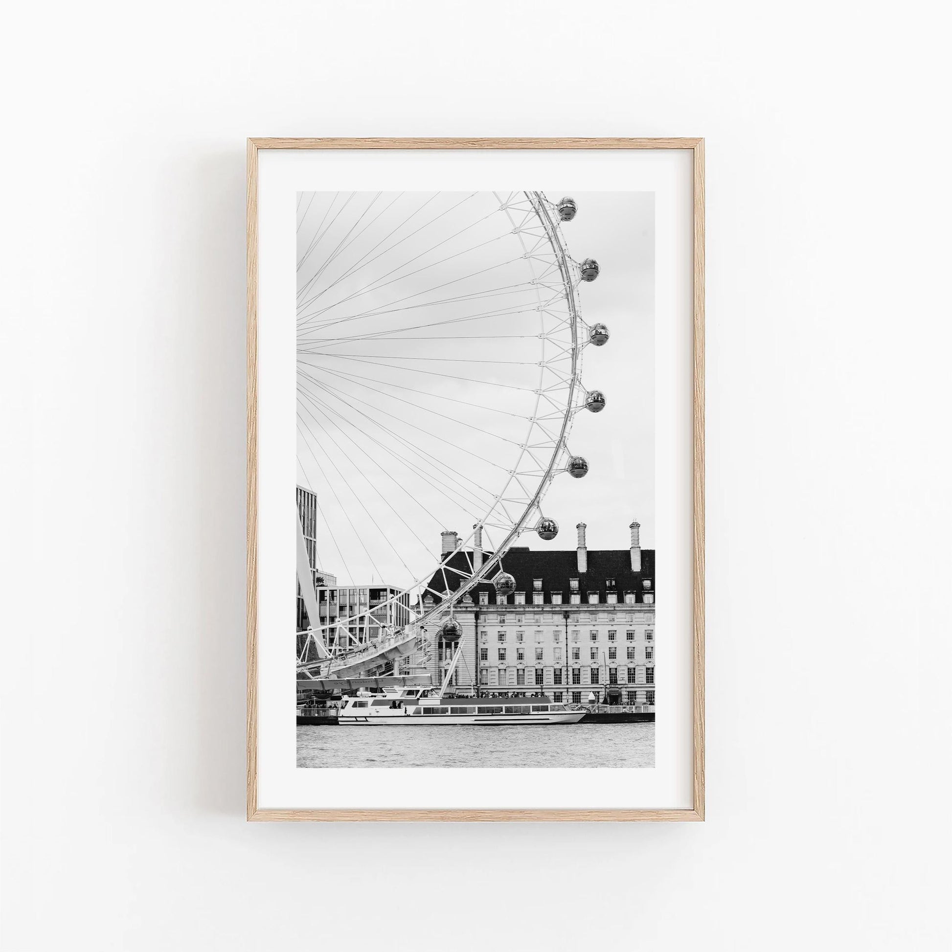 The London Eye Black and White Print - Fine Art Photography, London Eye Poster, London Ferris Wheel, London City Art, Framed UK Photography