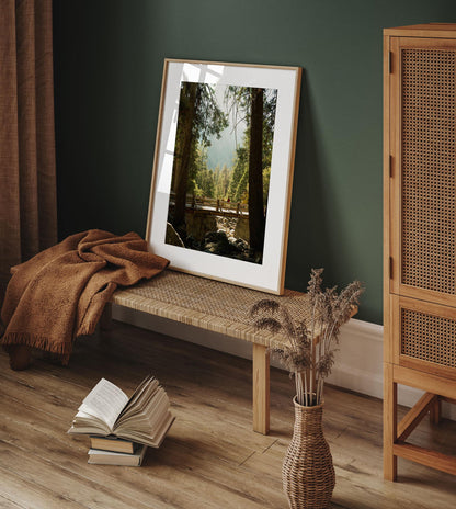 Yosemite National Park Photography Wall Art, Framed or Unframed, Warm California Forest Photo, Rustic Woodland Wooden Bridge Print