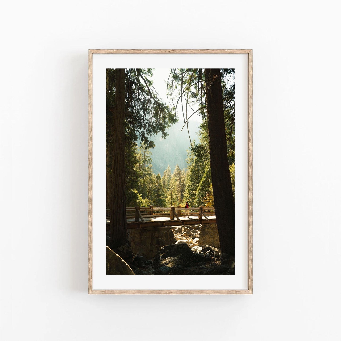 Yosemite National Park Photography Wall Art, Framed or Unframed, Warm California Forest Photo, Rustic Woodland Wooden Bridge Print