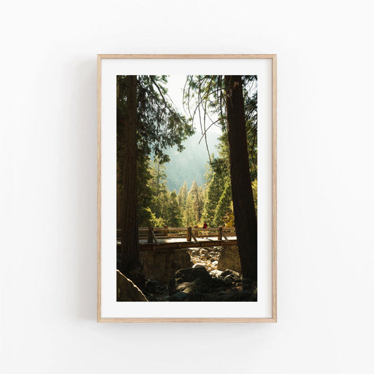 Yosemite National Park Photography Wall Art, Framed or Unframed, Warm California Forest Photo, Rustic Woodland Wooden Bridge Print