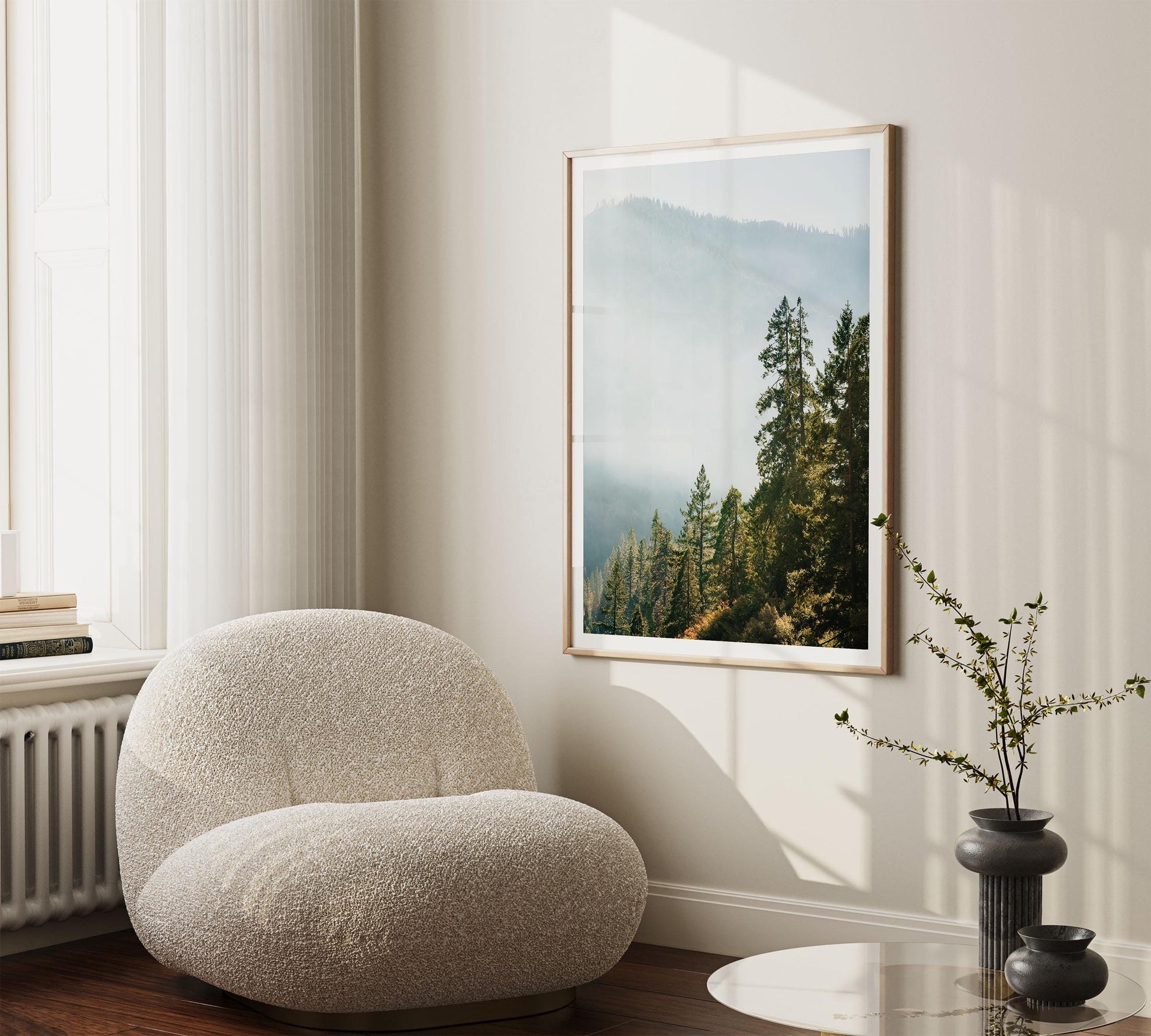 Yosemite Misty Forest Mountain Photography, Hazy Fog Landscape Print, Framed or Unframed Wall Art, Calming California National Park Photo