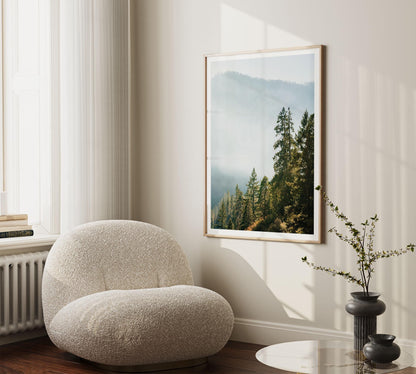 Yosemite Misty Forest Mountain Photography, Hazy Fog Landscape Print, Framed or Unframed Wall Art, Calming California National Park Photo