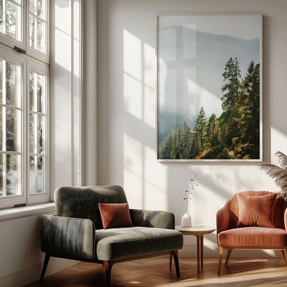 Yosemite Misty Forest Mountain Photography, Hazy Fog Landscape Print, Framed or Unframed Wall Art, Calming California National Park Photo