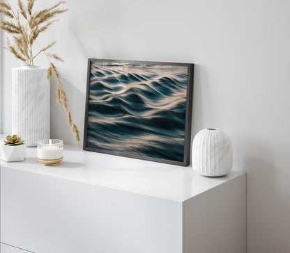 Abstract Teal Water Ripple Close-Up, Ocean Fine Art Photography for Luxury Coastal Wall Decor, Large Framed Slow Motion Wave Print