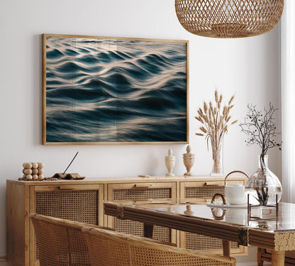 Abstract Teal Water Ripple Close-Up, Ocean Fine Art Photography for Luxury Coastal Wall Decor, Large Framed Slow Motion Wave Print