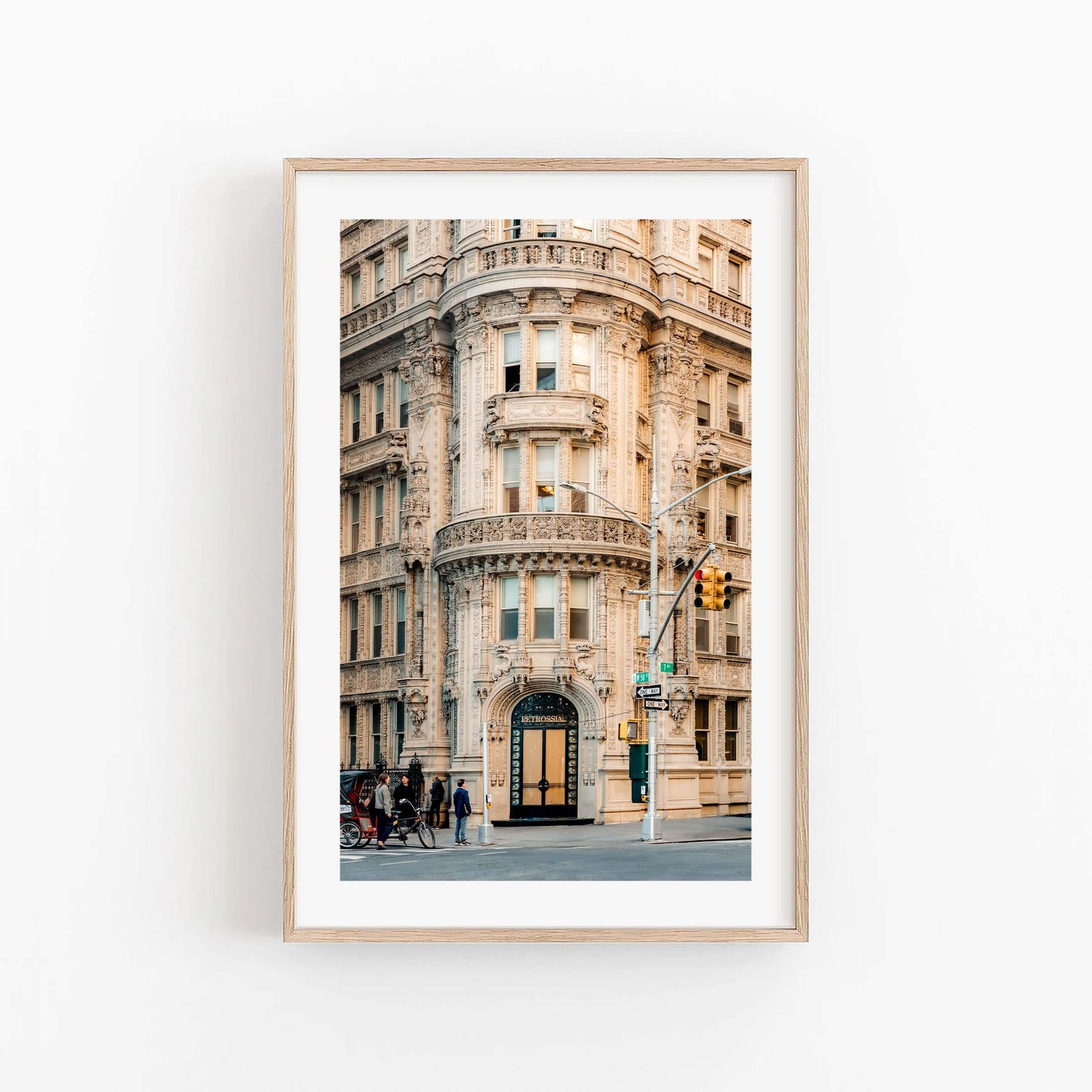 Set of 3 framed photos, The Atlantic Trio, featuring ornate historic buildings with people and a traffic light in front.