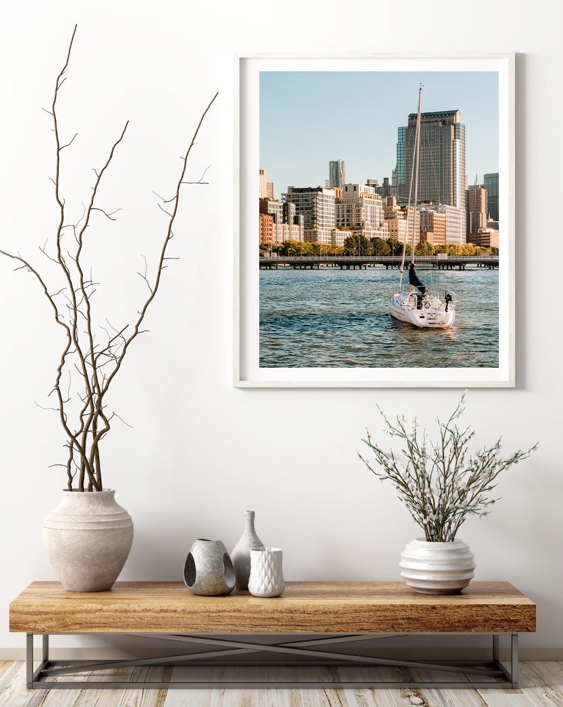 New York City Waterfront Fine Art Photography, Hudson River Park Sailboat Wall Art, Framed Refreshing Tribeca and Chelsea Pier Boat Print