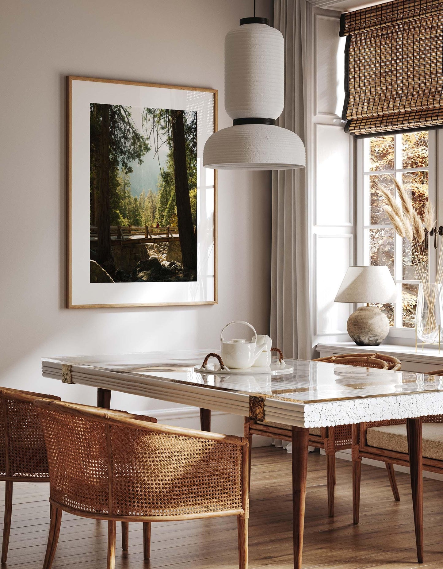 Yosemite National Park Photography Wall Art, Framed or Unframed, Warm California Forest Photo, Rustic Woodland Wooden Bridge Print