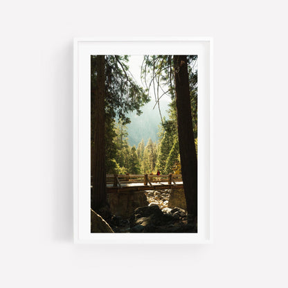 Yosemite National Park Photography Wall Art, Framed or Unframed, Warm California Forest Photo, Rustic Woodland Wooden Bridge Print