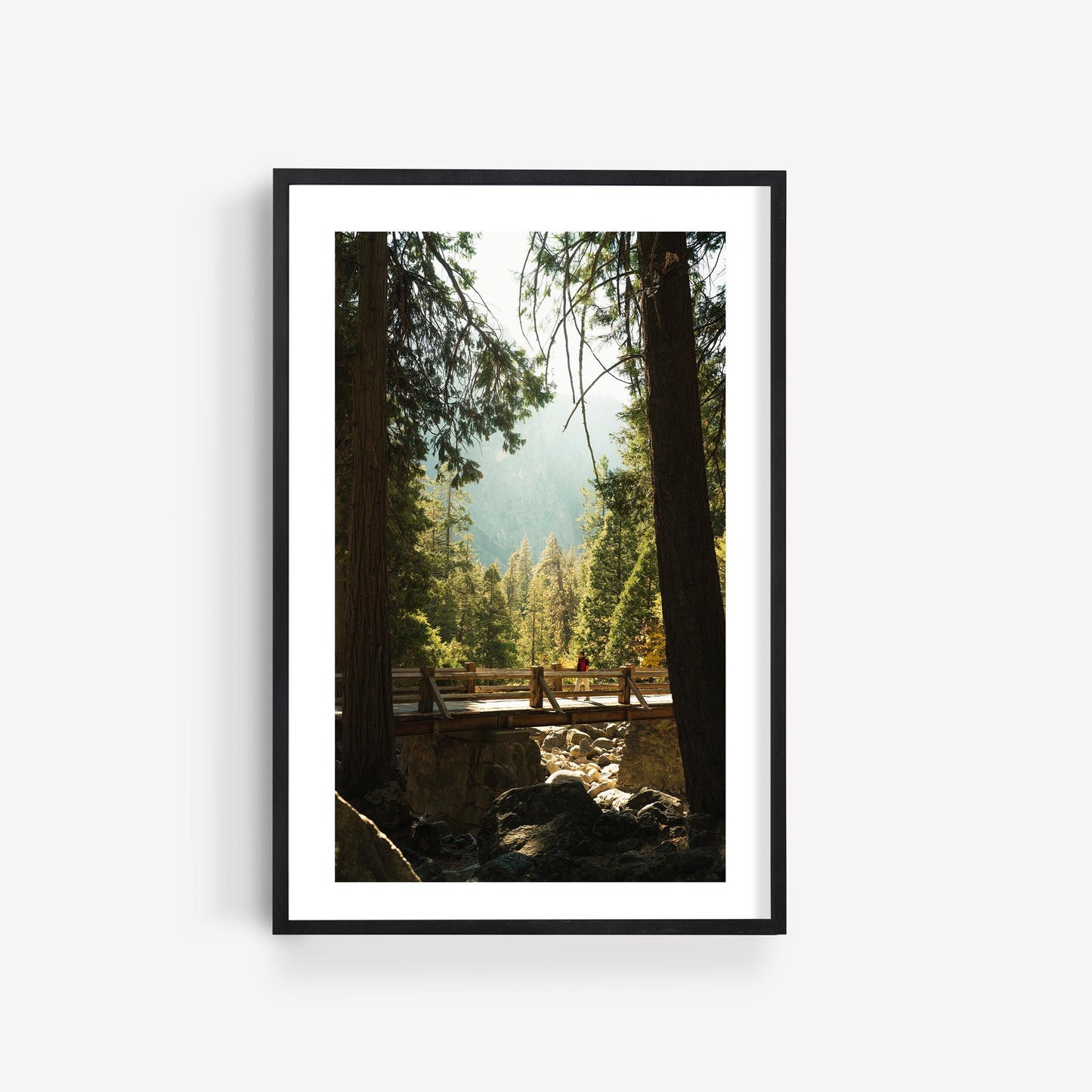 Yosemite National Park Photography Wall Art, Framed or Unframed, Warm California Forest Photo, Rustic Woodland Wooden Bridge Print