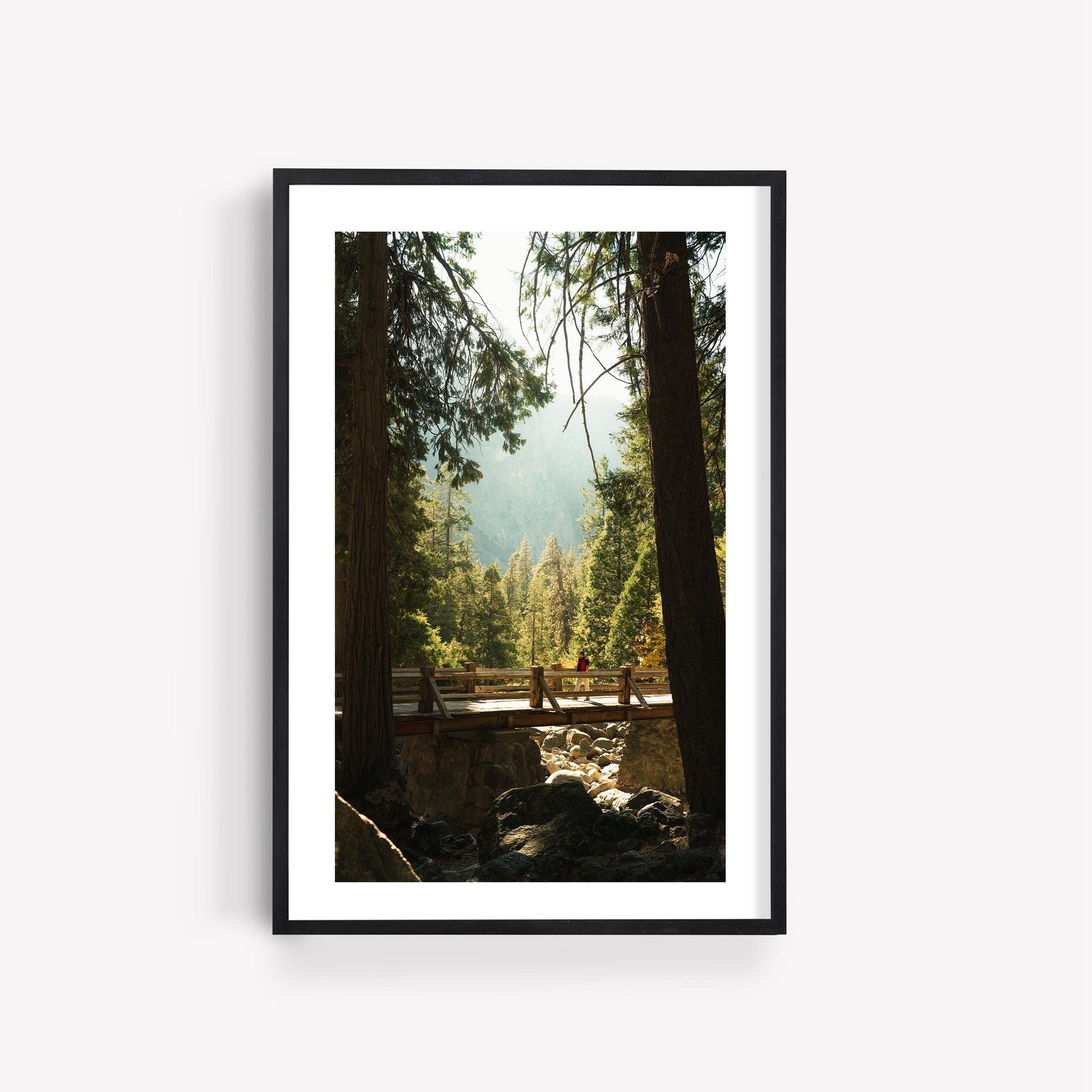 Yosemite National Park Photography Wall Art, Framed or Unframed, Warm California Forest Photo, Rustic Woodland Wooden Bridge Print