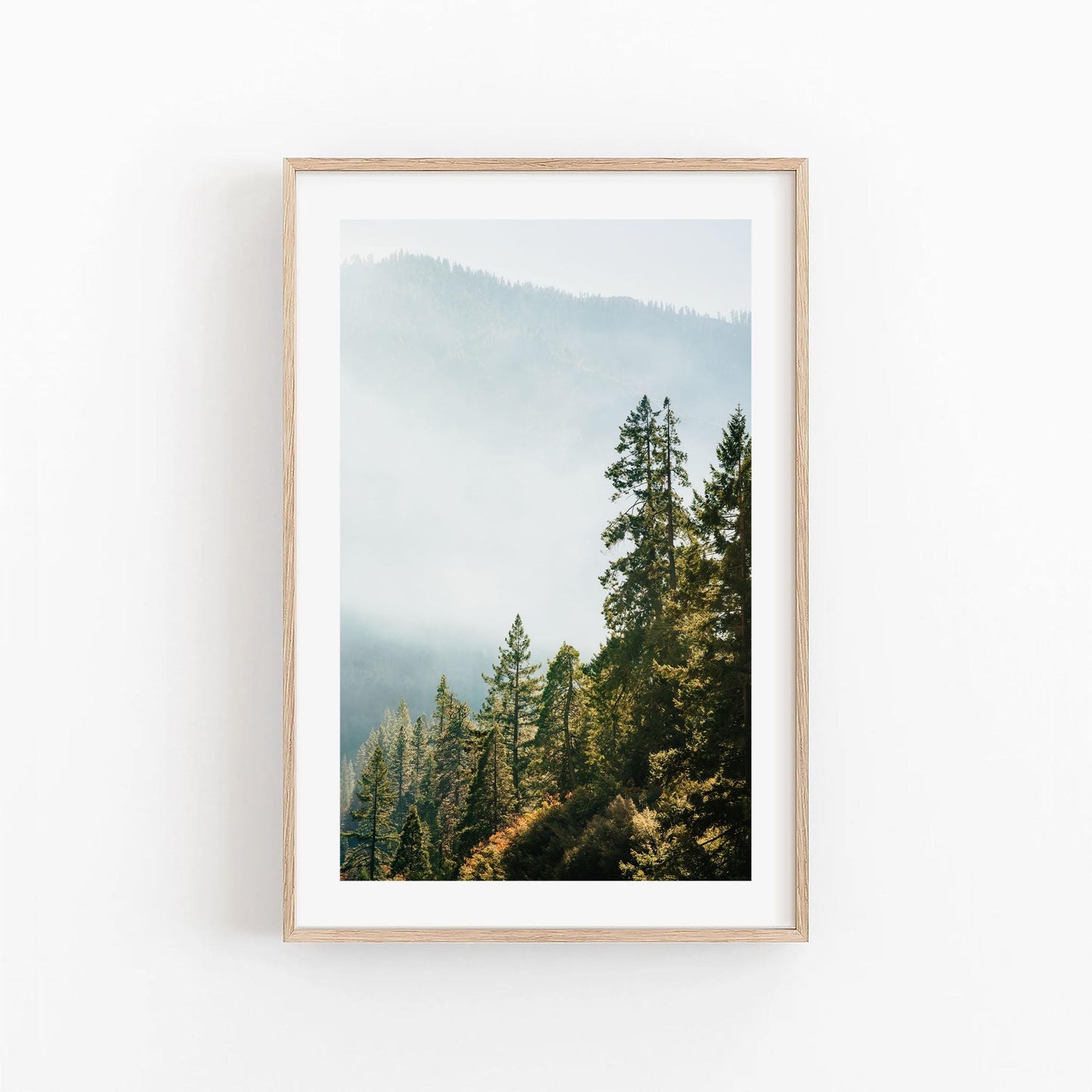 Yosemite Misty Forest Mountain Photography, Hazy Fog Landscape Print, Framed or Unframed Wall Art, Calming California National Park Photo