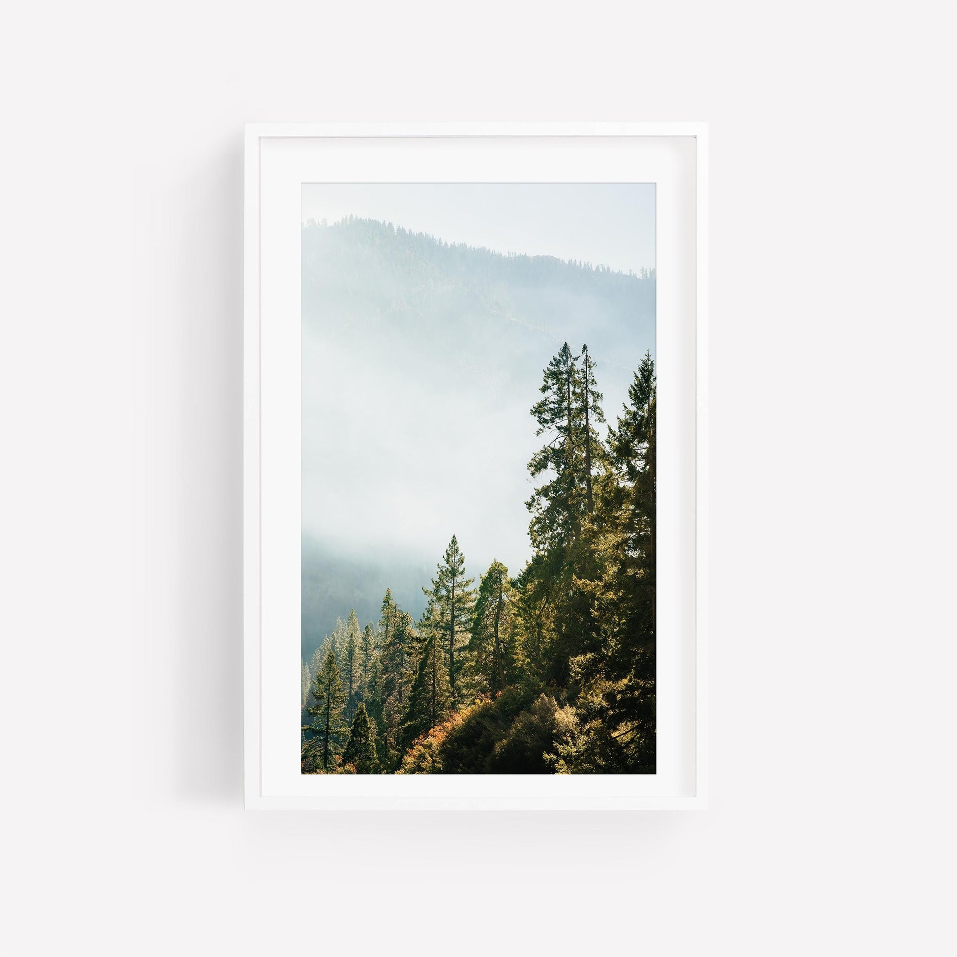 Yosemite Misty Forest Mountain Photography, Hazy Fog Landscape Print, Framed or Unframed Wall Art, Calming California National Park Photo