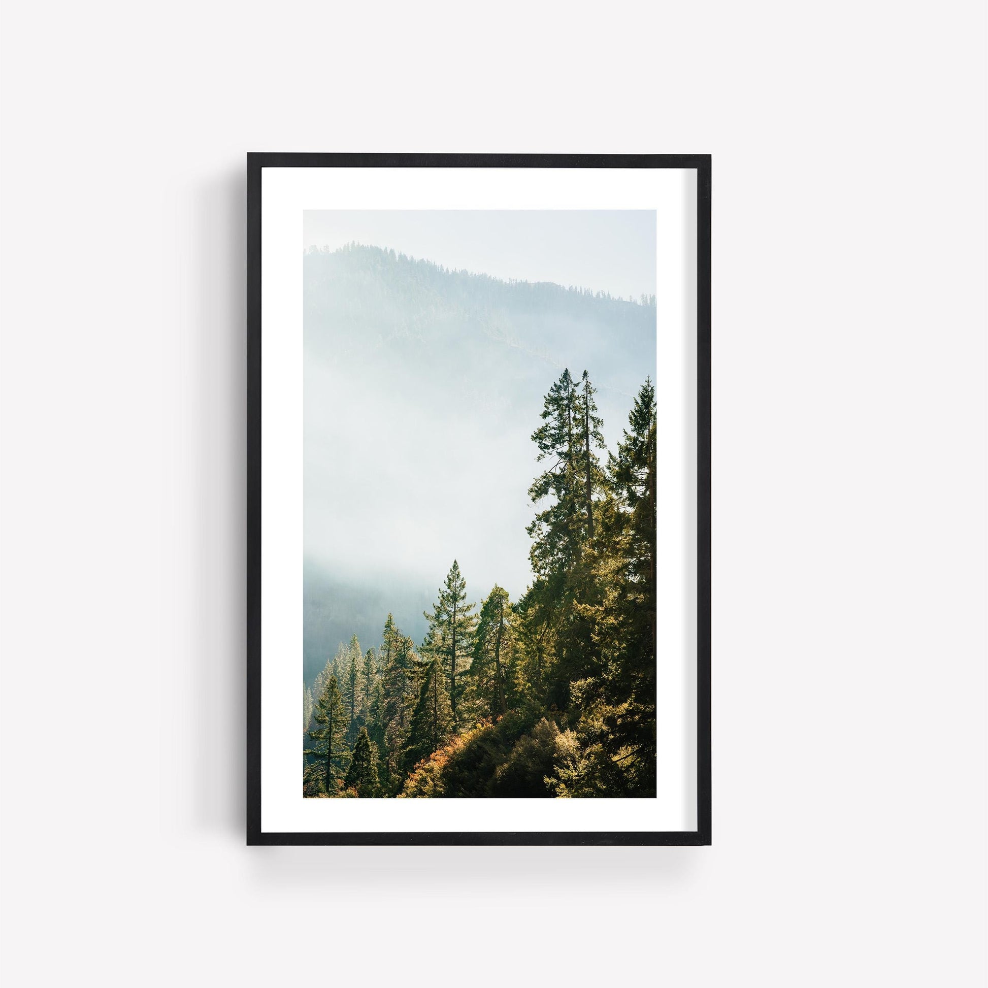 Yosemite Misty Forest Mountain Photography, Hazy Fog Landscape Print, Framed or Unframed Wall Art, Calming California National Park Photo