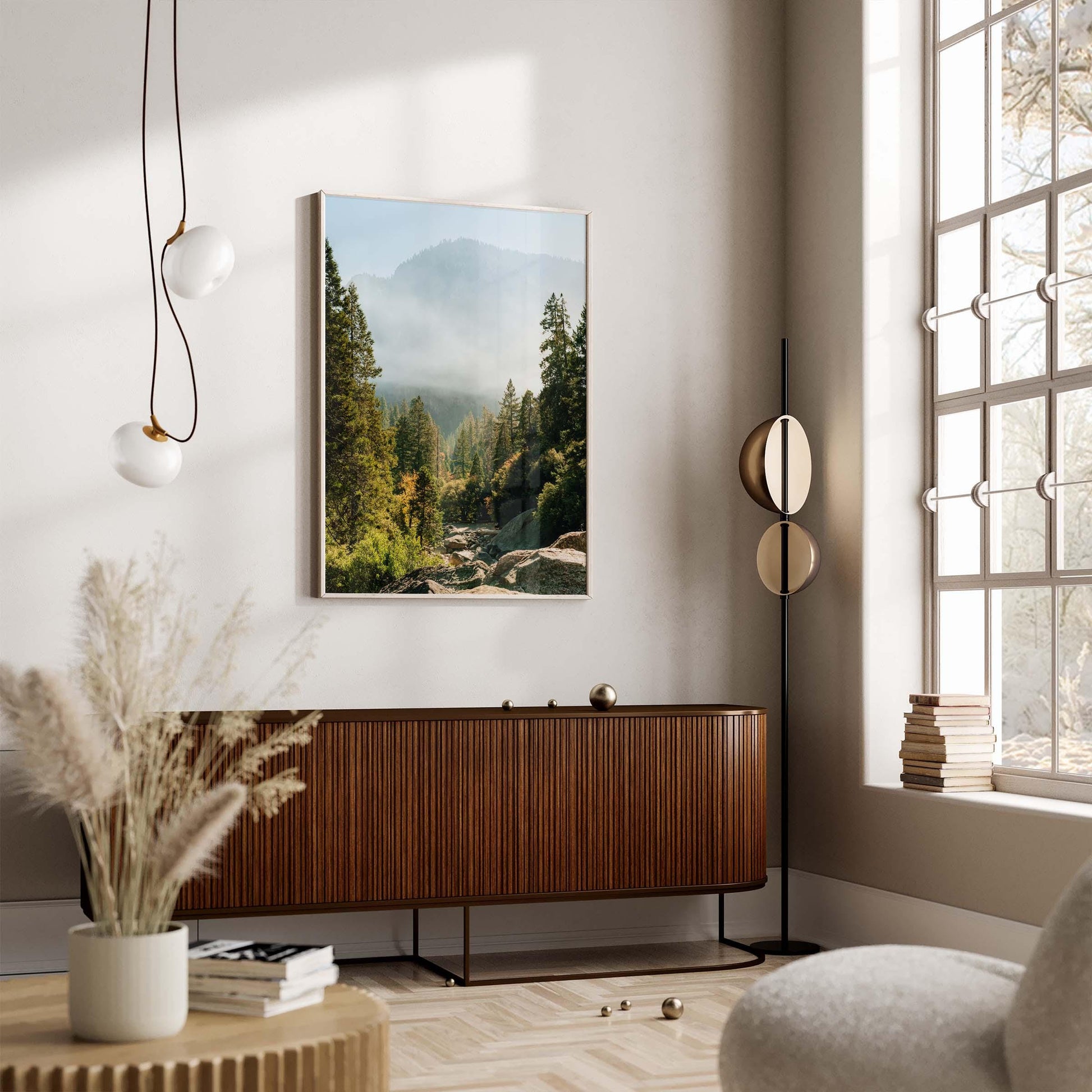 Yosemite Misty Forest Mountain Photography, Evergreen Fog Landscape, Framed or Unframed Wall Art, Calming California National Park Print