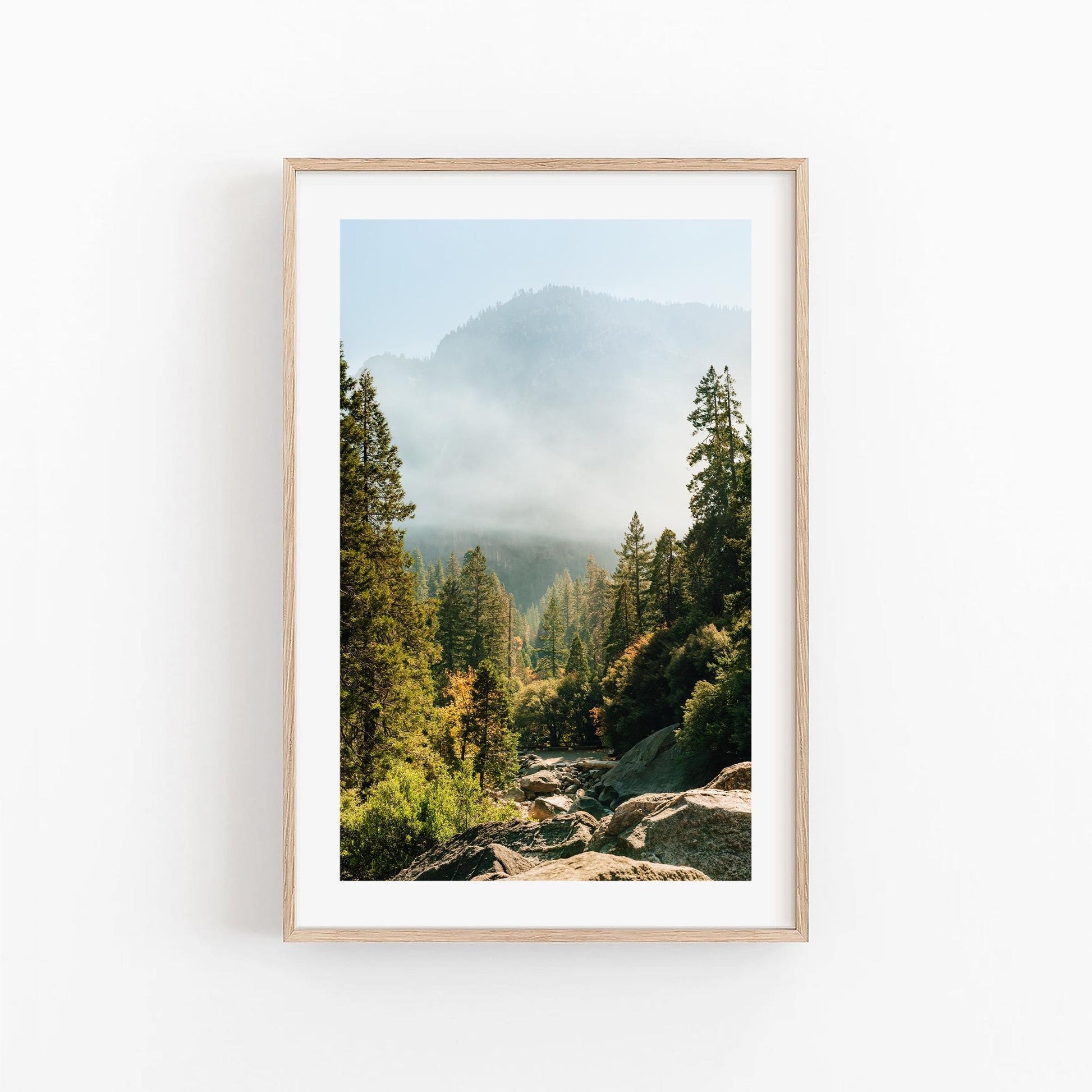 Yosemite Misty Forest Mountain Photography, Evergreen Fog Landscape, Framed or Unframed Wall Art, Calming California National Park Print