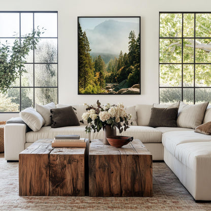 Yosemite Misty Forest Mountain Photography, Evergreen Fog Landscape, Framed or Unframed Wall Art, Calming California National Park Print