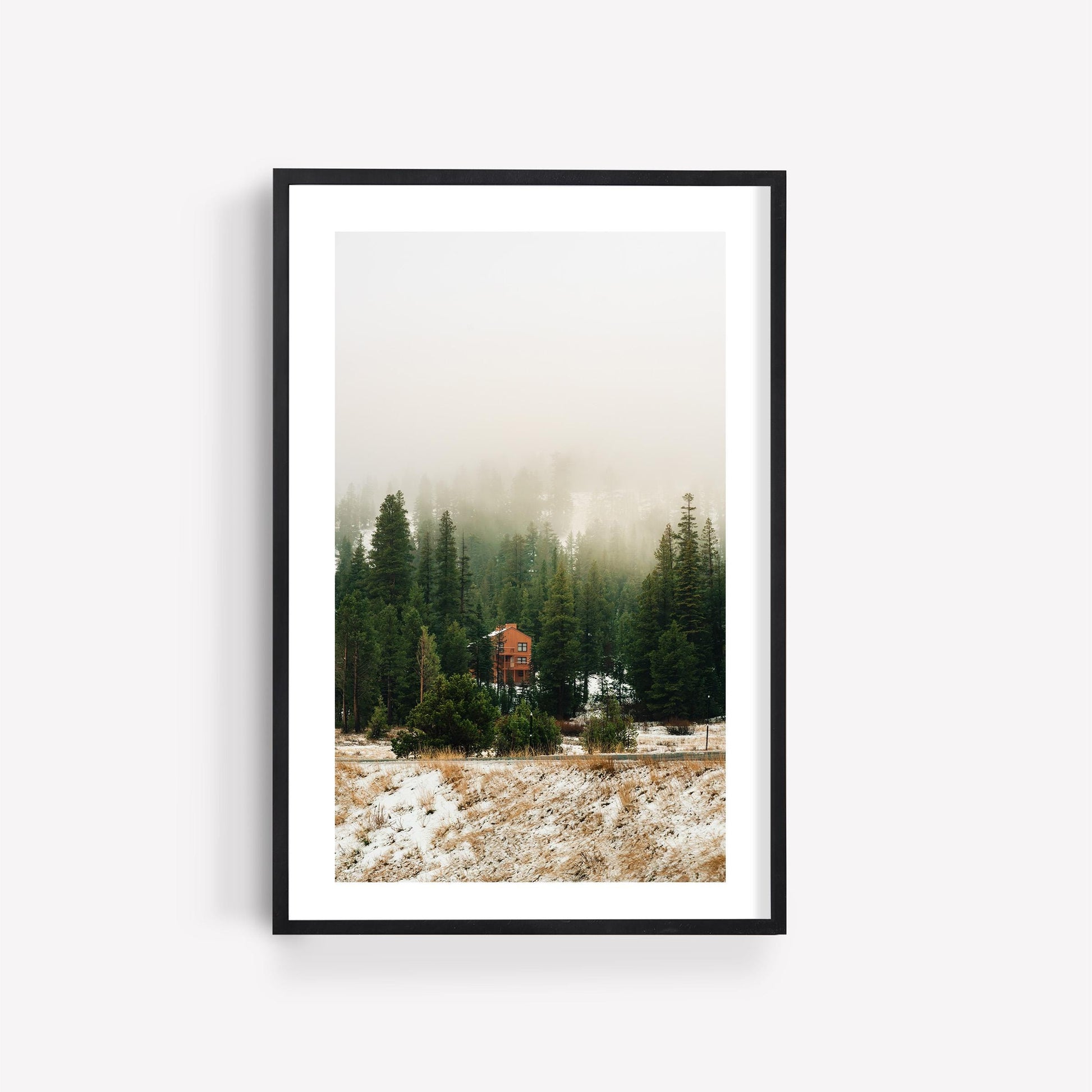 Misty Mountain Snow Winter Fine Art Photography Print, Evergreen Landscape Photo Wall Art, Calming California Nature Forest Fog