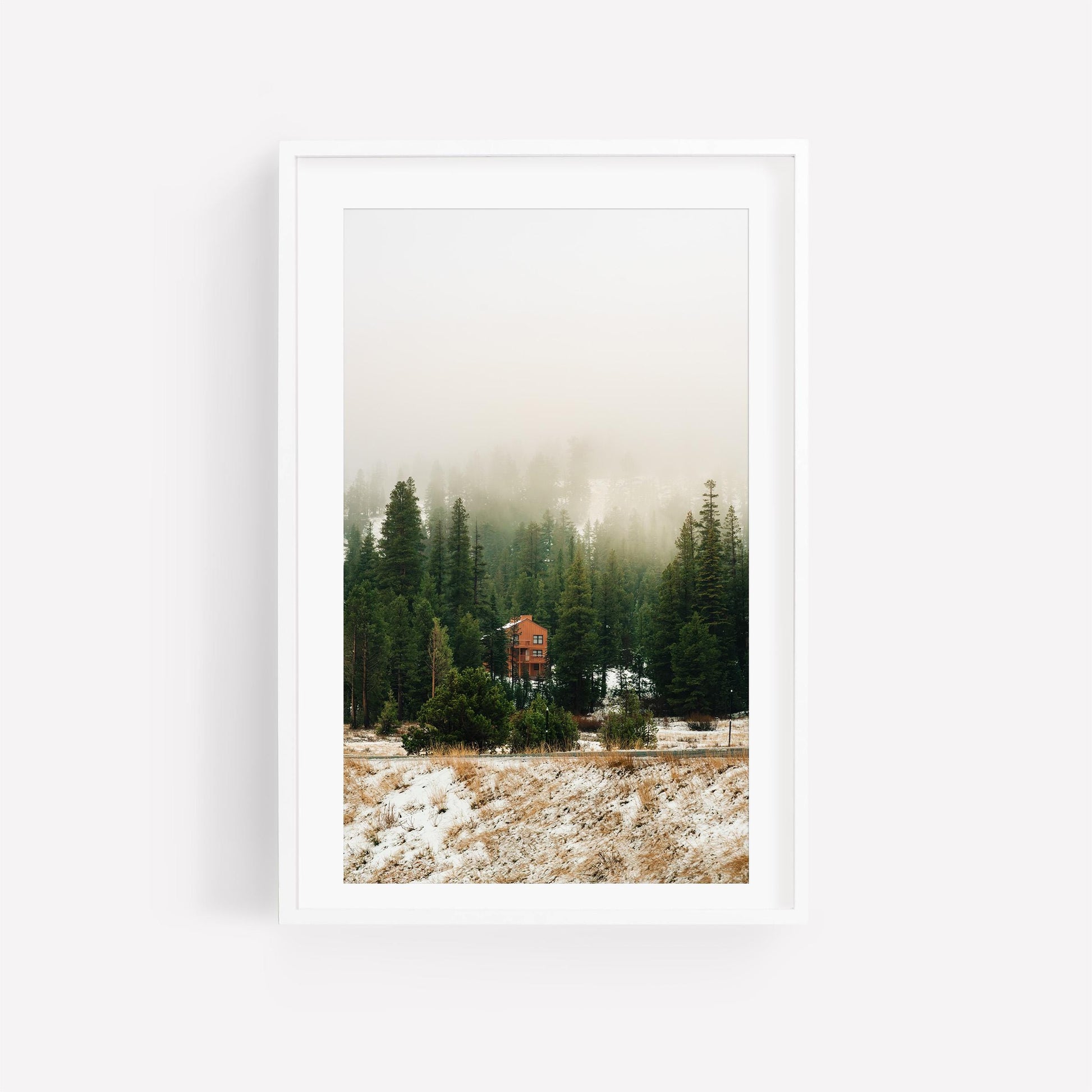 Misty Mountain Snow Winter Fine Art Photography Print, Evergreen Landscape Photo Wall Art, Calming California Nature Forest Fog