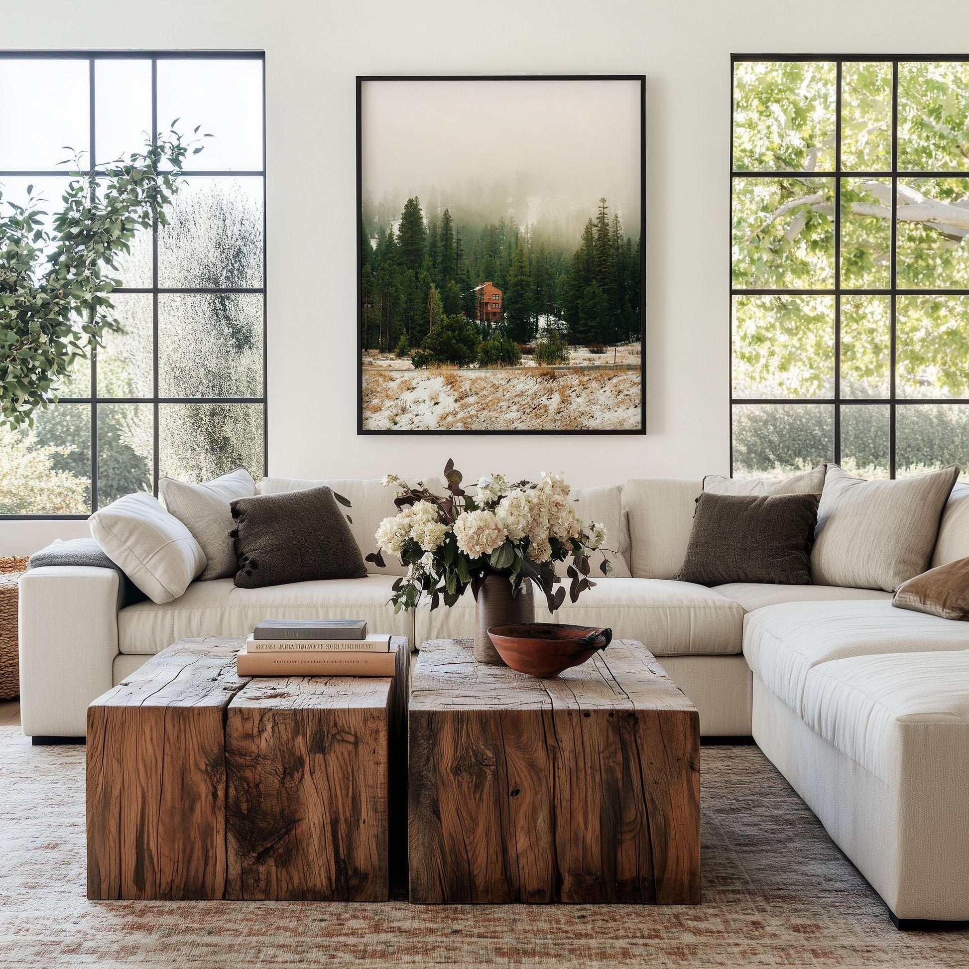 Misty Mountain Snow Winter Fine Art Photography Print, Evergreen Landscape Photo Wall Art, Calming California Nature Forest Fog