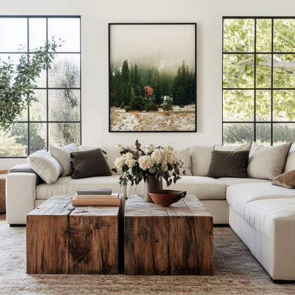 Misty Mountain Snow Winter Fine Art Photography Print, Evergreen Landscape Photo Wall Art, Calming California Nature Forest Fog