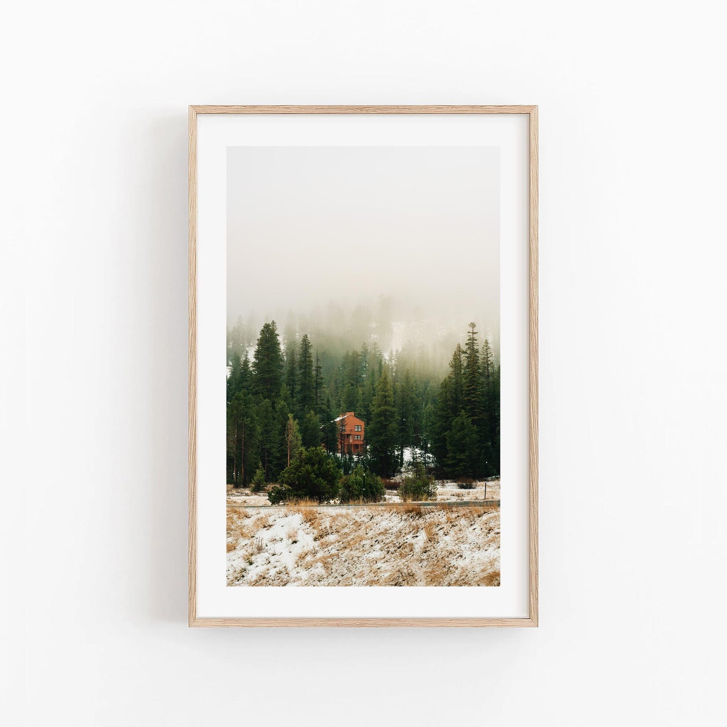 Misty Mountain Snow Winter Fine Art Photography Print, Evergreen Landscape Photo Wall Art, Calming California Nature Forest Fog